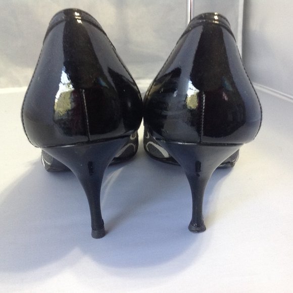 Coach Open Toe Signature canvas/ Leather Pumps - Picture 3 of 5